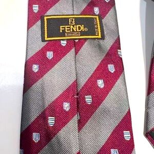 Fendi, gray and burgundy striped men’s necktie hundred percent silk Italy